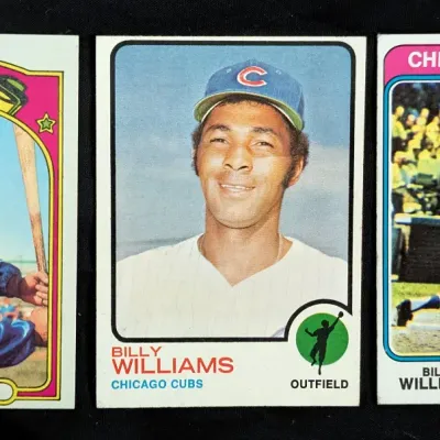 Three vintage Topps baseball cards featuring Chicago Cubs outfielder Billy Williams, dating from the early 1970s.