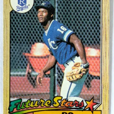 1987 Topps Bo Jackson "Future Stars" rookie baseball card, number 170, featuring the Kansas City Royals outfielder in a...