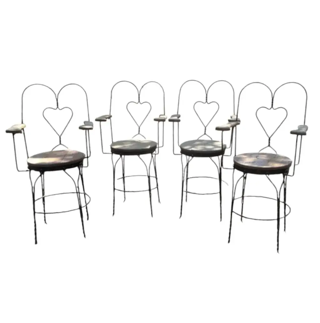 Vintage Wrought Iron Ice Cream Parlor Barstools - Set Of 4