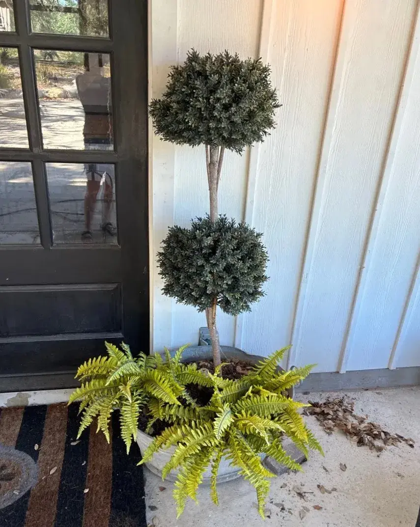 Galvanized Metal Planter With Faux Topiary & Fern - Lot 2
