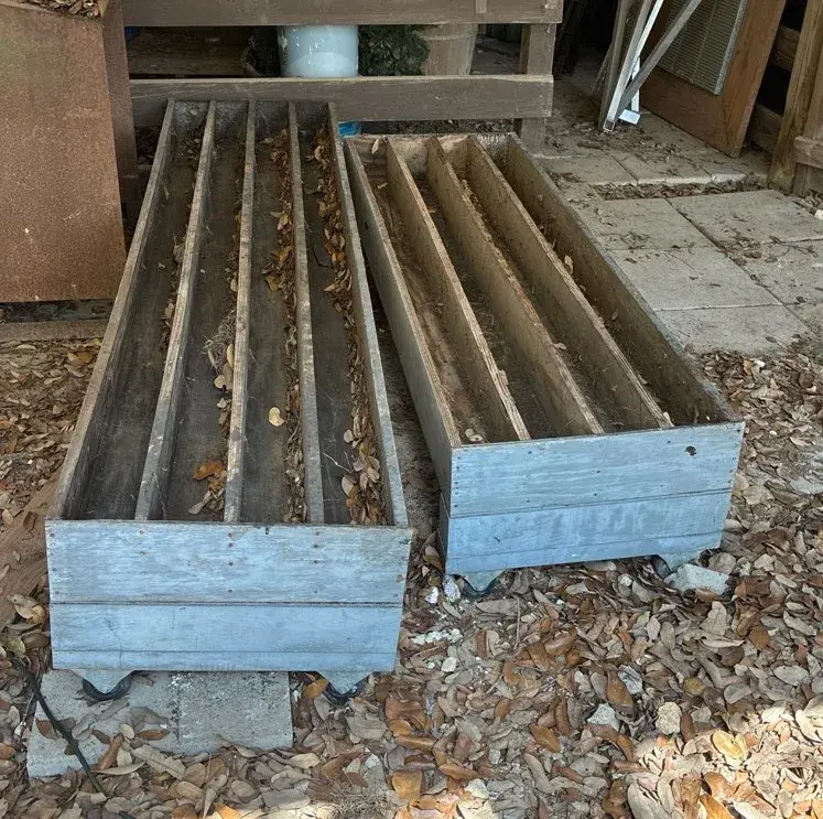 Multi-compartment Wooden Troughs On Wheels - Set Of 2