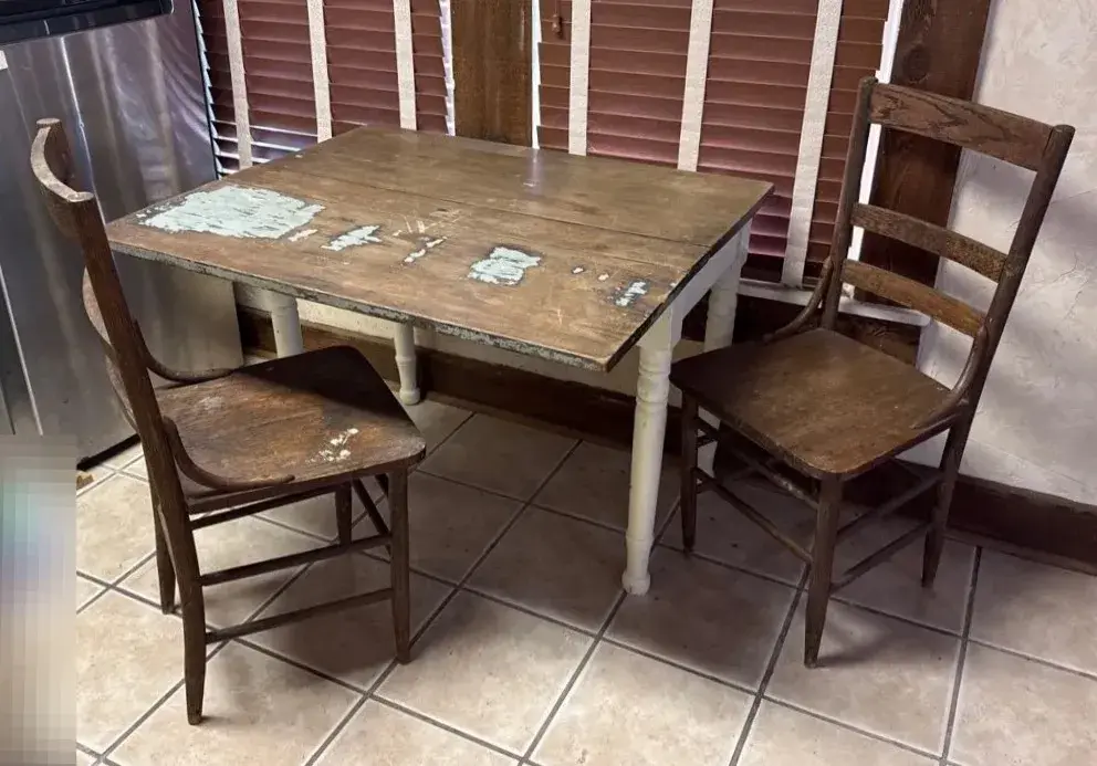 Antique style, drop leaf table and 2 chairs  