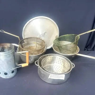 Vintage  metal mesh frying basket or deep Fryer