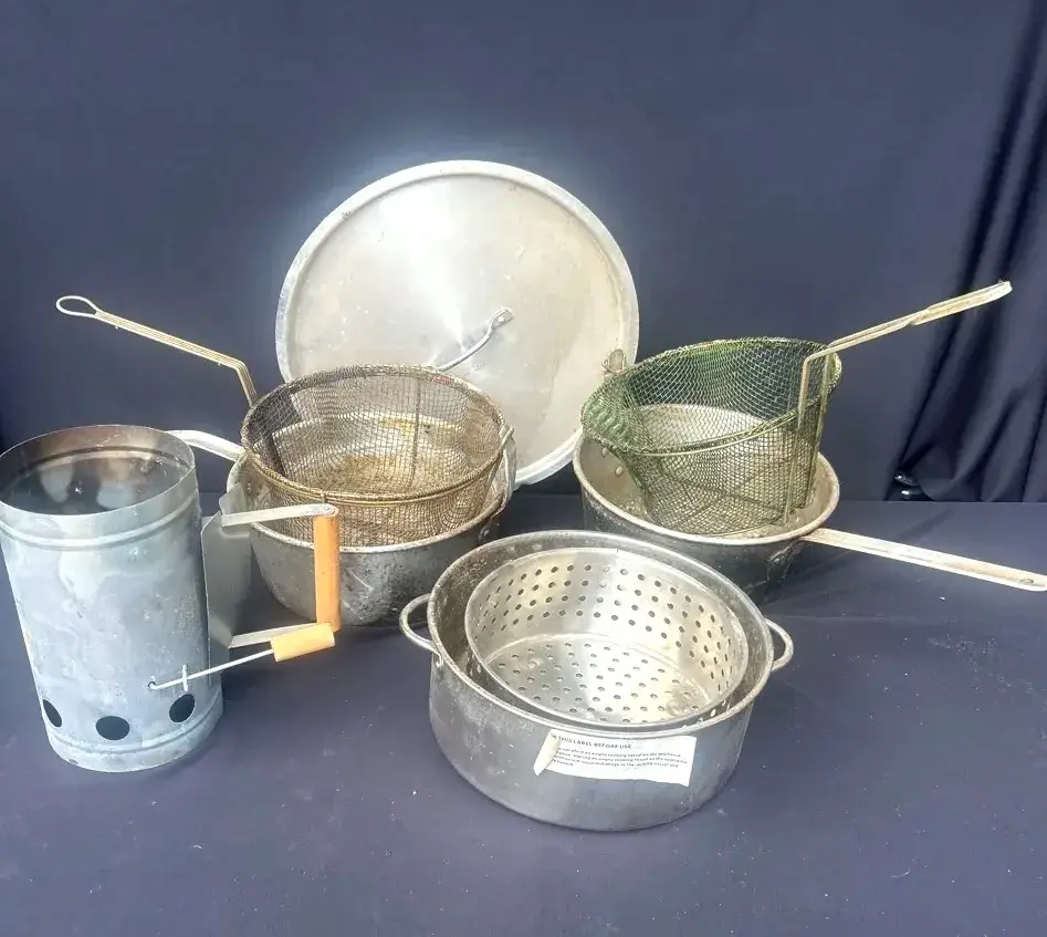 Vintage  metal mesh frying basket or deep Fryer