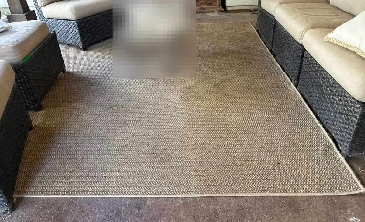 Textured Neutral Taupe Outdoor Area Rug W/ Herringbone Weave