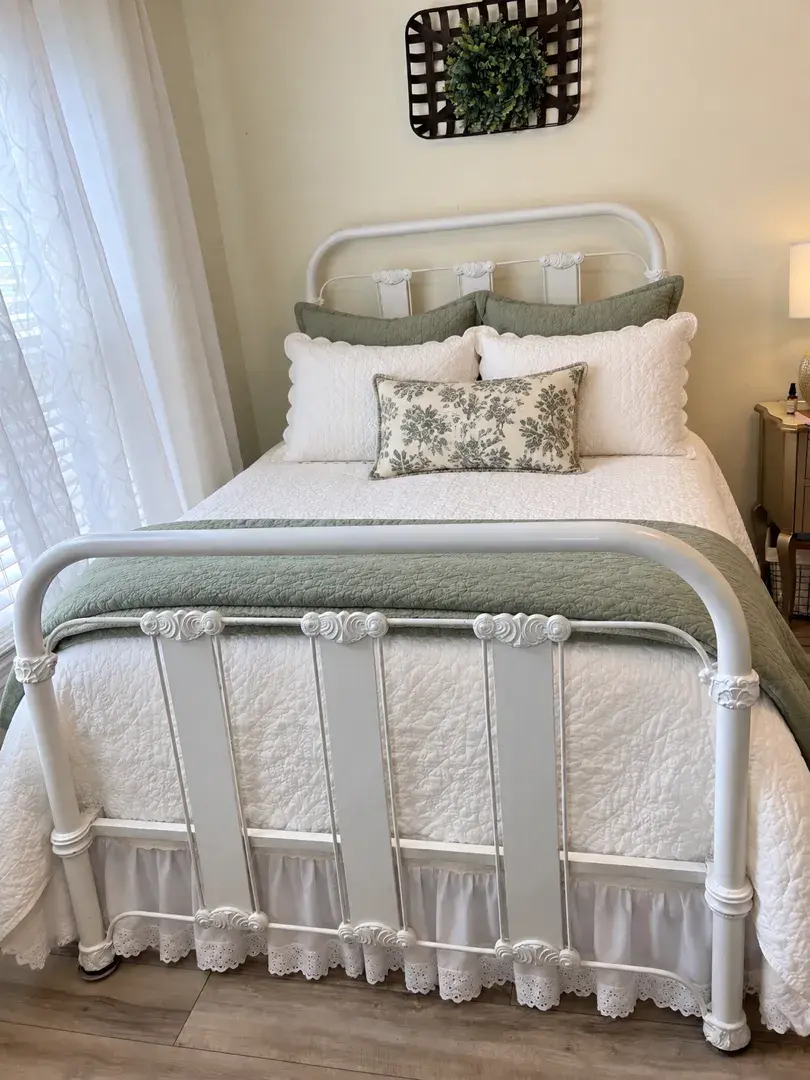 White Iron Headboard, Footboard, And Frame (Full size)  