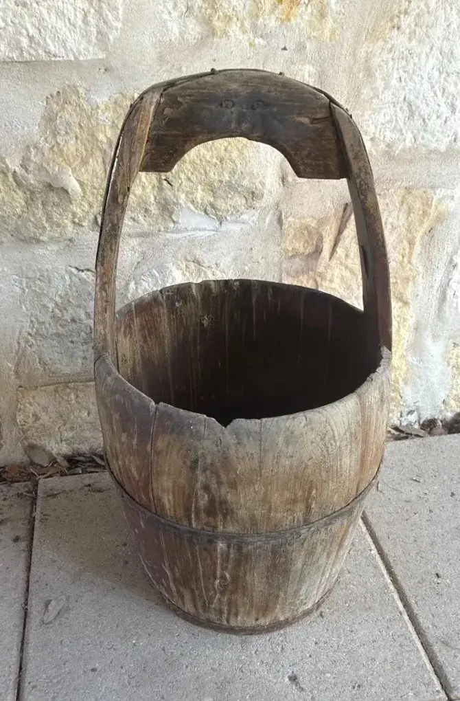 Antique Primitive Wooden Well Bucket