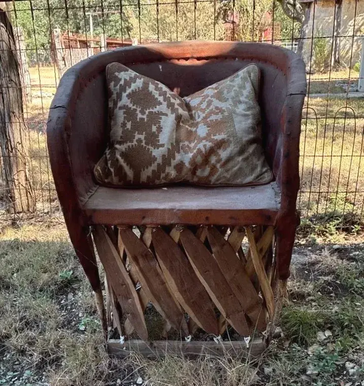 Mexican Leather Barrel Chair With Pillow