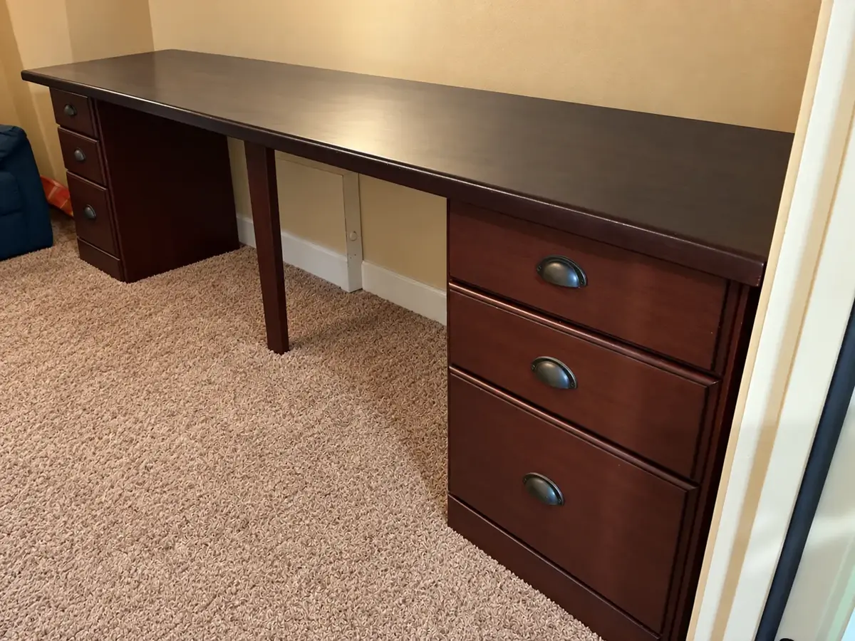 Long Wooden Desktop With File Cabinets Base (Upstairs)