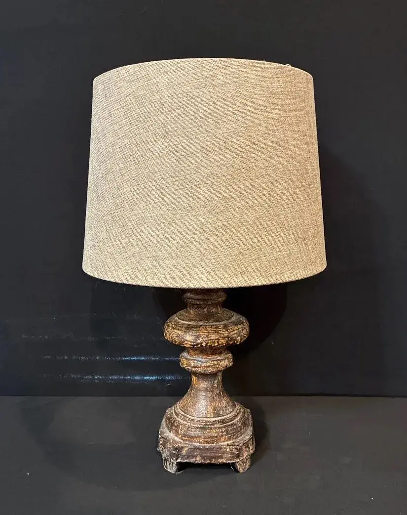 Plaster Wood Like Table Lamp With Lenin Lamp Shade