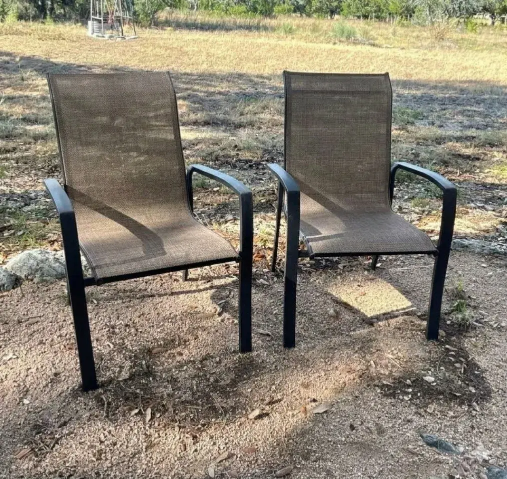 Metal Brown Sling Patio Stacking Chairs - Set Of 2