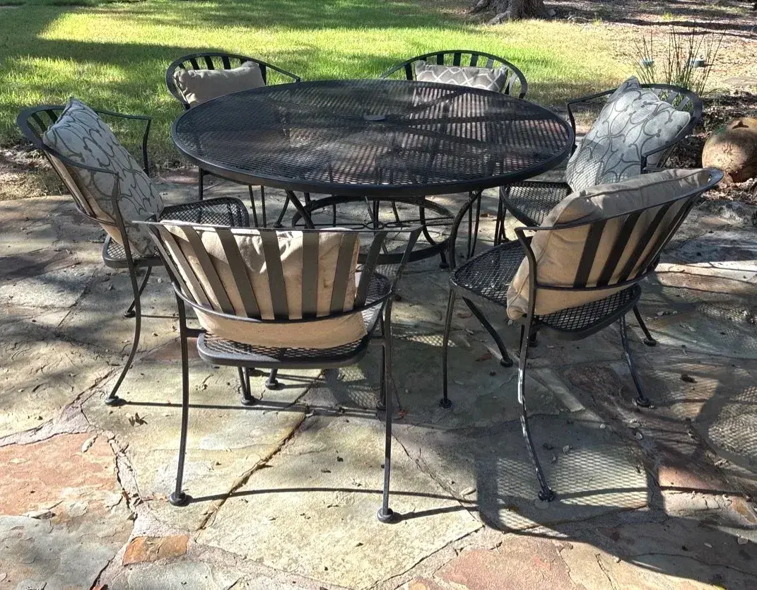 Wrought Iron Patio Set - Table & 6 Chairs