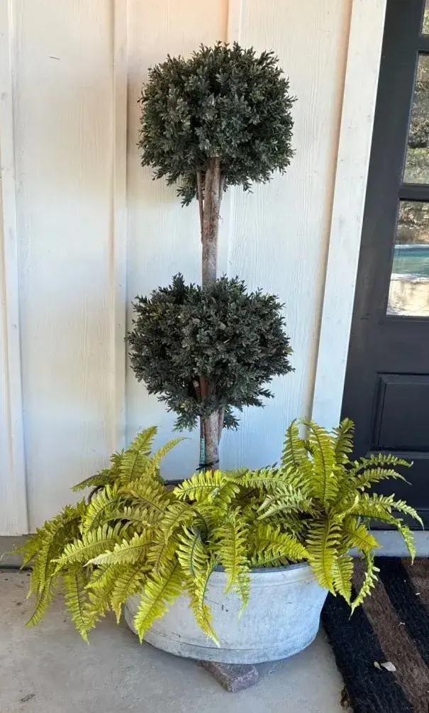 Galvanized Metal Planter With Faux Topiary & Fern - Lot 1