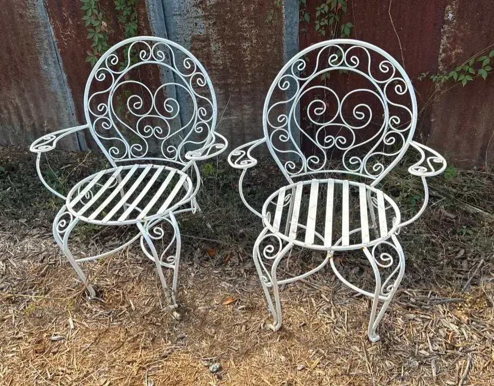 Vintage Wrought Iron Garden Armchairs - Set Of 2