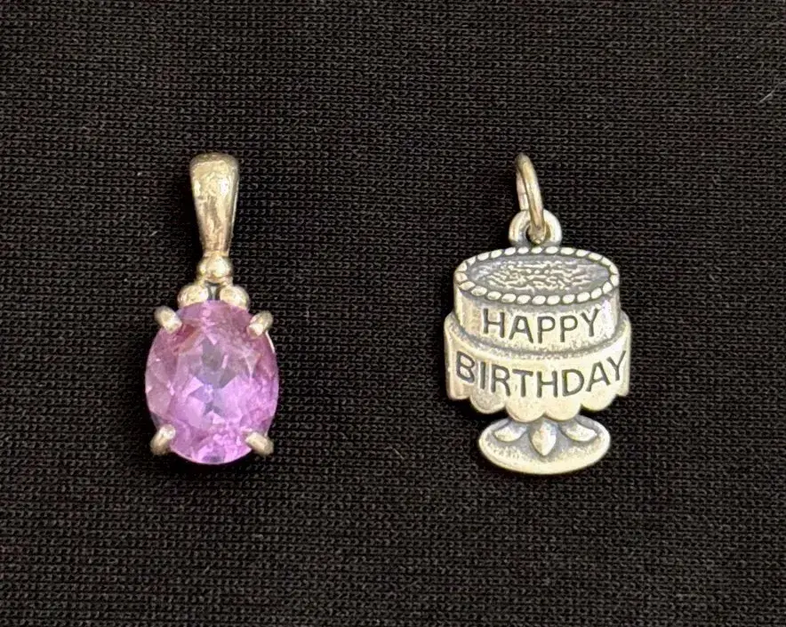 James Avery Sterling Silver (925) pendants - Amethyst and Happy Birthday 