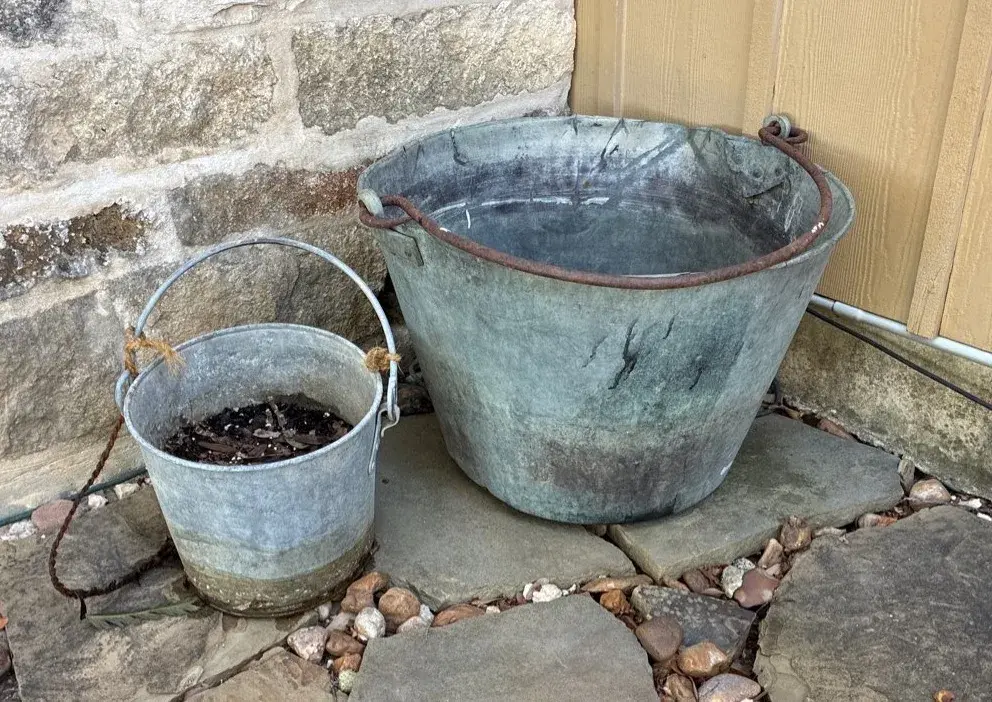 Large Metal Cauldron With Smaller Metal Bucket