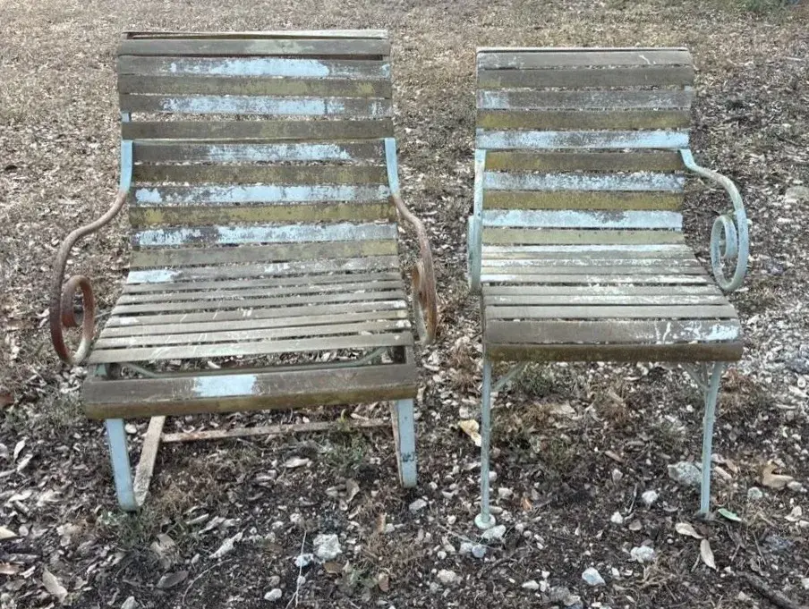 Vintage Metal Slat Armchair And Rocker