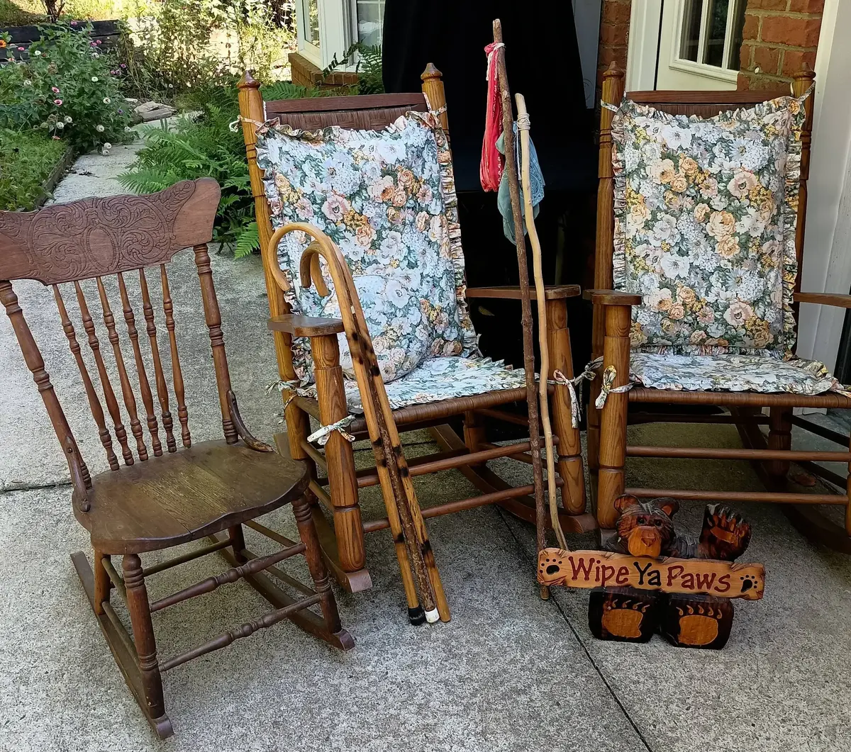 Wooden Rocking Chair Trio, Plus Walking Sticks!