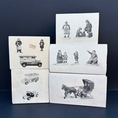 LOT 137: Dept 56 Village Accessories: Transport, Popcorn Vendor, All Aroun Town, The Old Man and the Sea, One Horse Open Sleigh