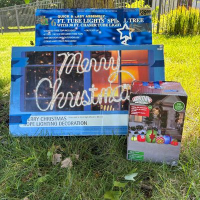 LOT 63: Christmas Holiday Outdoor Inflatable Decoration, 6ft Tube Light Spiral Tree & Rope Lightening Decoration