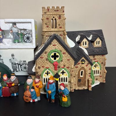 LOT 90: Dept 56 Dickens Village Houses & Accessories w/Original Boxes: Violet & Chestnut Vendor & Carolers, Peggotty's...