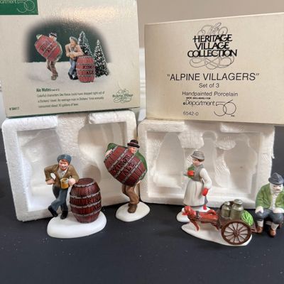 LOT 41: Dept 56 Holiday Accessories - Town Tinker, Cobbler & Clock Peddler, Buying Baker's Bread, Alpine Villagers, Chelsea...