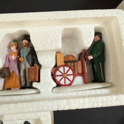 LOT 38: Dept 56 Holiday Village Accessories - Alpine Villagers(2 Sets), Vision of Christmas Past, Christmas Carol Morning, Chelsea Market...