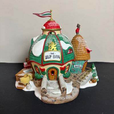LOT 93: Dept 56 North Pole Series The Elf Spa & Heritage Collection Accessories: I'll Need More Toys, Baker Elves, Toy Maker...