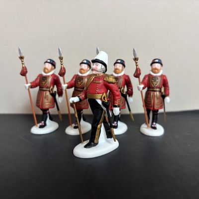 LOT 101: Dept 56 Accessories: Royal Coach, Yeomen of the Guard & Pine Cone Trees