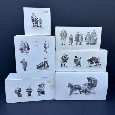 LOT 75: Dept 56 Accessories w/Original Boxes: Busy Sidewalks, Baker Elves, Tis the Season, Carolers on the Doorstep, Toymaker Elves * One...