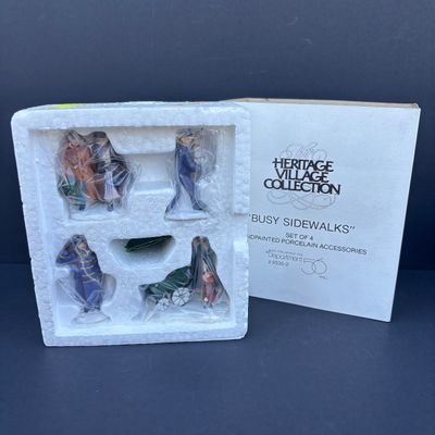 LOT 77: Dept 56 Accessories w/Original Boxes: Boulevard Lampposts, Busy Sidewalk, Tis the Season, Santa's Little Helpers, Sing a...