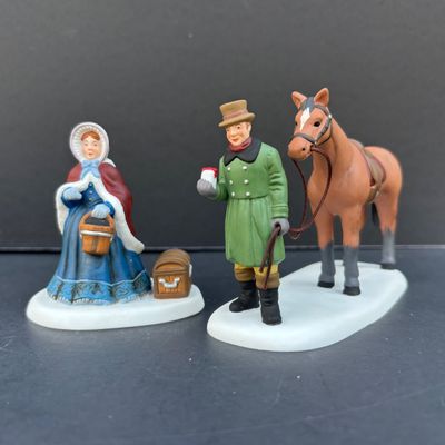 LOT 140: Dept 56 Village Accessories: Animated Holiday Joy, Hot Roasted Chestnuts, Until We Meet Again & On To the Show