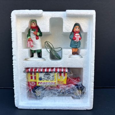 LOT 137: Dept 56 Village Accessories: Transport, Popcorn Vendor, All Aroun Town, The Old Man and the Sea, One Horse Open Sleigh