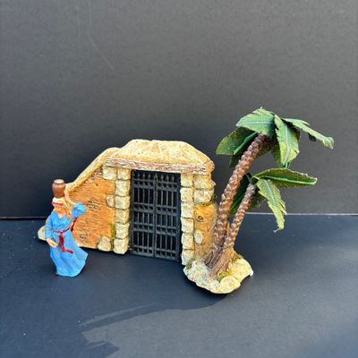 LOT 48: Dept 56 Little Town of Bethlehem - Town Gate, Gatekeeper's Dwelling and Holiday Time Nativity Accessory Pain Trees