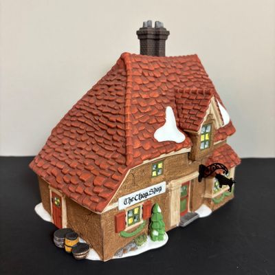 LOT 88: Dept 56 Dickens Village Houses w/Original Boxes: The Chop Shop, Geo Weeton Watchmaker & Golden Swan Baker