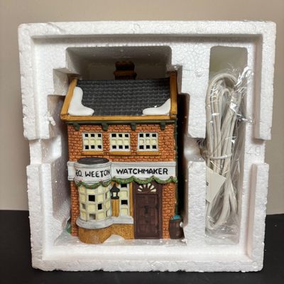 LOT 88: Dept 56 Dickens Village Houses w/Original Boxes: The Chop Shop, Geo Weeton Watchmaker & Golden Swan Baker