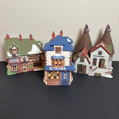 LOT 85: Dept 56 Dickens Village Series: Nicholas Nickleby Cottage, Bishops Oast House & Walpole Taylors