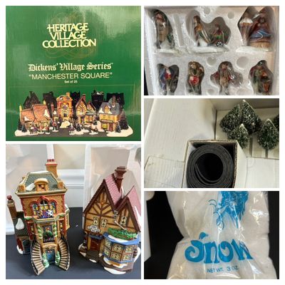 LOT 37: Dept 56. Dickins' Village Manchester Square Complete Set of 25