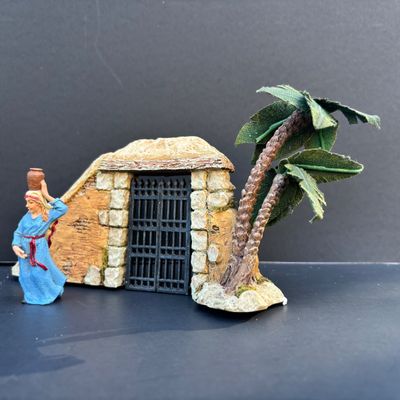 LOT 48: Dept 56 Little Town of Bethlehem - Town Gate, Gatekeeper's Dwelling and Holiday Time Nativity Accessory Pain Trees