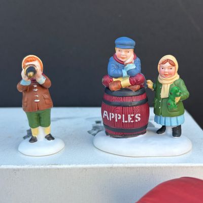 LOT 137: Dept 56 Village Accessories: Transport, Popcorn Vendor, All Aroun Town, The Old Man and the Sea, One Horse Open Sleigh