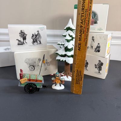 LOT 41: Dept 56 Holiday Accessories - Town Tinker, Cobbler & Clock Peddler, Buying Baker's Bread, Alpine Villagers, Chelsea...