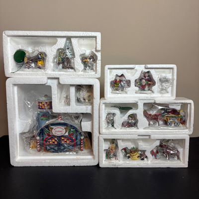 LOT 91: Dept 56 Dickens Village Accessories & North Pole Series Reindeer Flight School w/Original Boxes