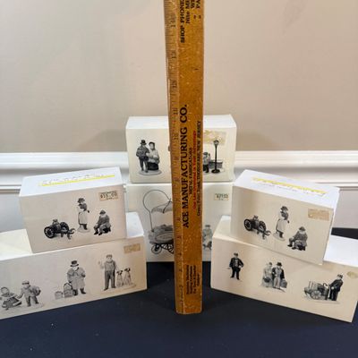 LOT 38: Dept 56 Holiday Village Accessories - Alpine Villagers(2 Sets), Vision of Christmas Past, Christmas Carol Morning, Chelsea Market...