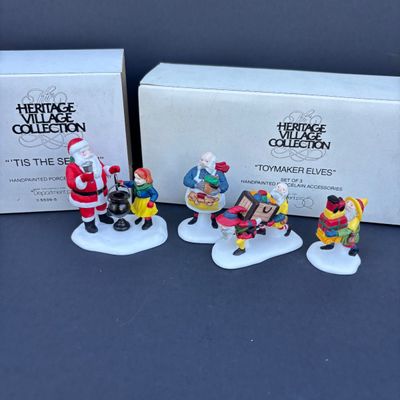 LOT 75: Dept 56 Accessories w/Original Boxes: Busy Sidewalks, Baker Elves, Tis the Season, Carolers on the Doorstep, Toymaker Elves * One...
