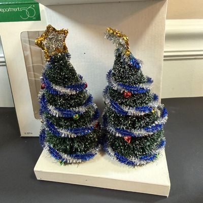 LOT 39: Dept 56 Holiday Accessories - Town Square Gazebo, Village Porcelain Pine Small and Large, Postern and Decorated Sisal Christmas...