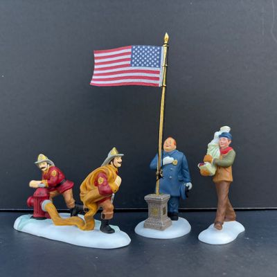 LOT 139: Department 56 Christmas in the City Series Figurines Lot with Boxes: Fire Drill Practice, Architectural, Raising the Flag &...