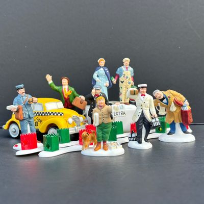 LOT 141: Dept 56 Village Accessories: City Profession: Doctor & Nurse, Postman & Dairy Delivery Man, Hailing a Cab and Christmas...