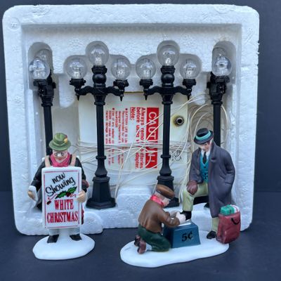 LOT 136: Dept 56 Village Accessories: Delivering the Christmas Tree, One Horse Open Sleigh, All Around Town, Transport & Popcorn Vendor
