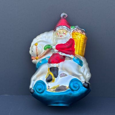 LOT 72: Dept 56 Hand Blown Mercury Glass Ornaments in Original Boxes - Toy Soldier & Santa on Rocking Horse