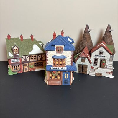 LOT 85: Dept 56 Dickens Village Series: Nicholas Nickleby Cottage, Bishops Oast House & Walpole Taylors